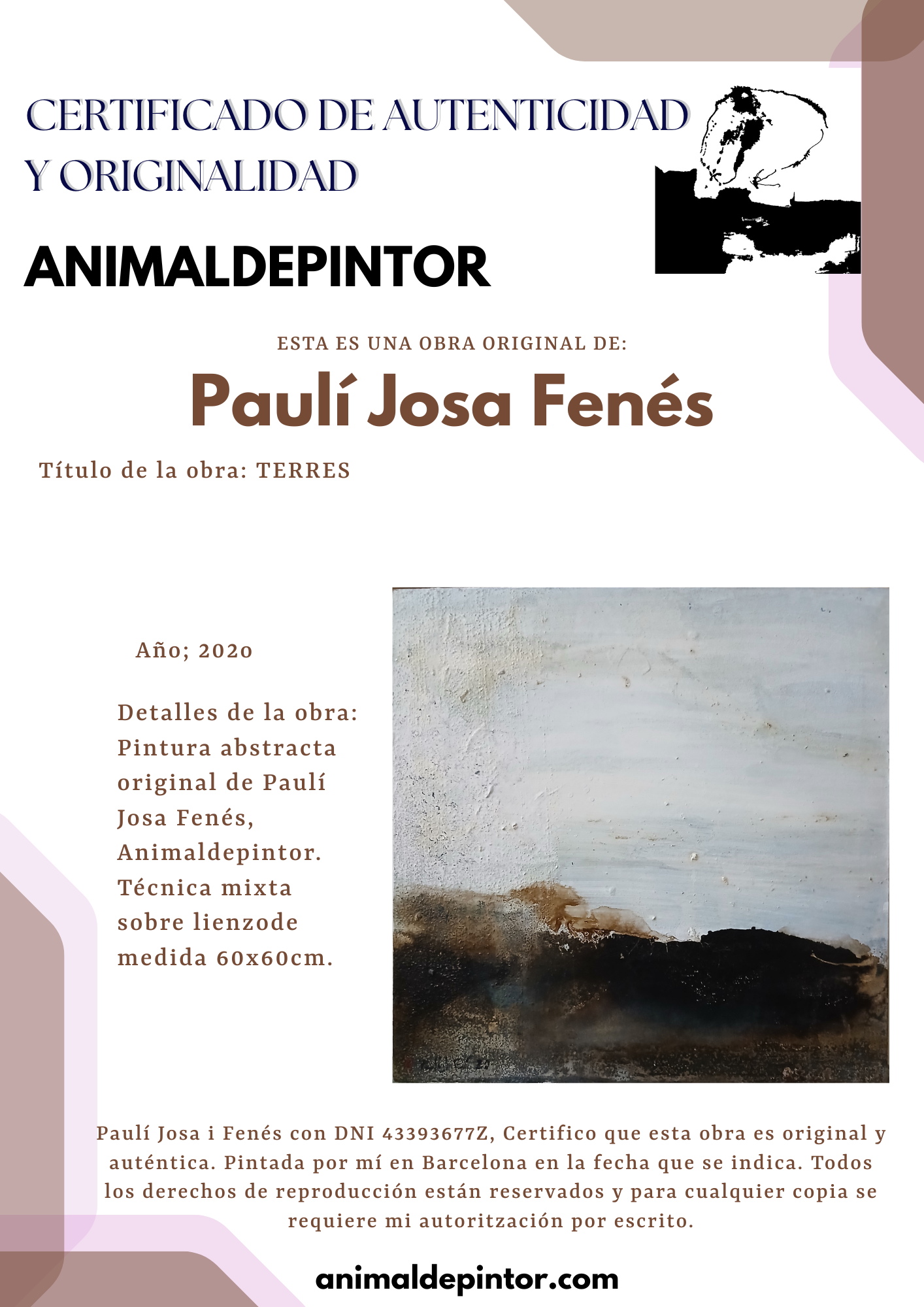 Copia de Certificat Paisatge Central. Mixta sobre papel A4 certificado de autenticidad. Animaldepintor